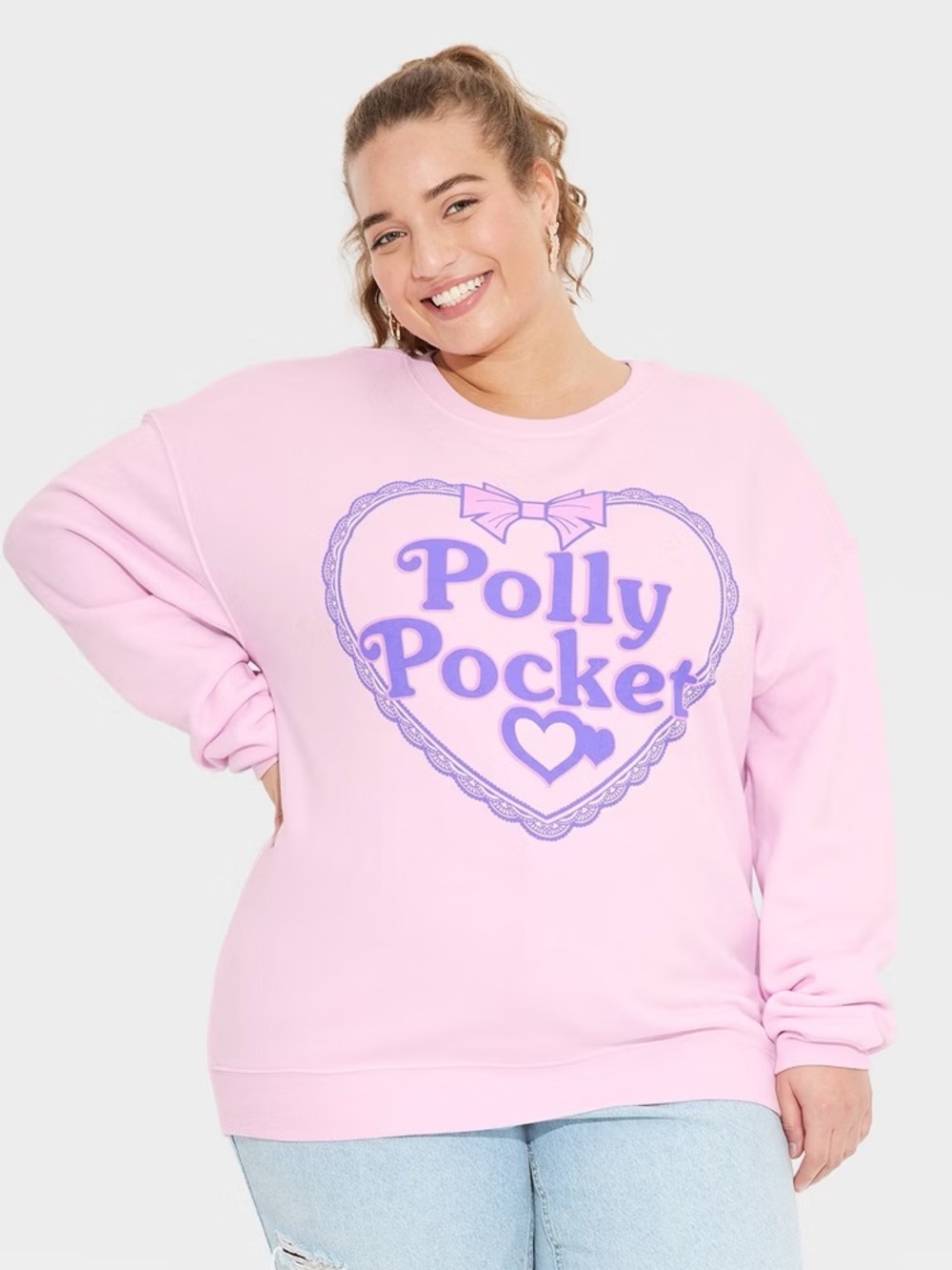 Mattel Polly Pocket Pink Crewneck Sweatshirt with Purple Logo